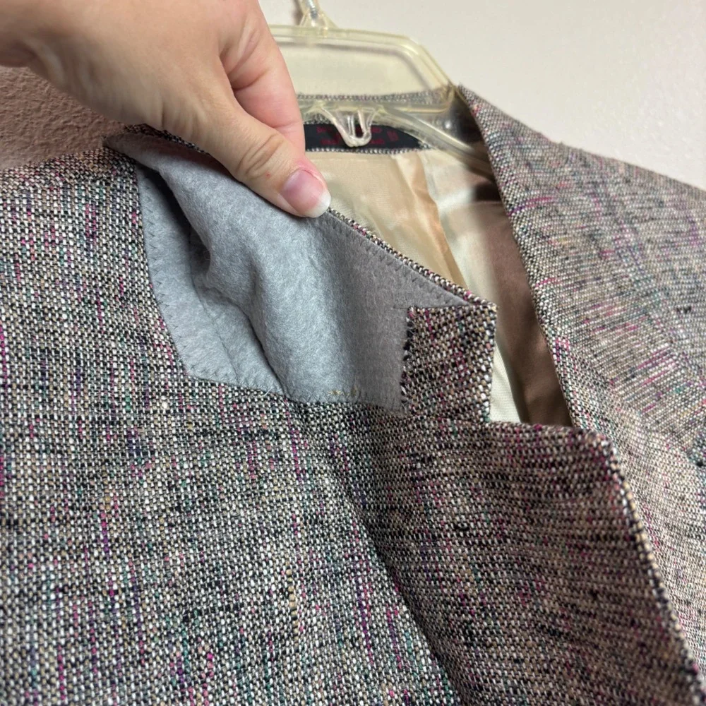 John Weitz Sport Coat Mens 44R Grey Multi 100% Silk Tweed Confetti Blazer Jacket